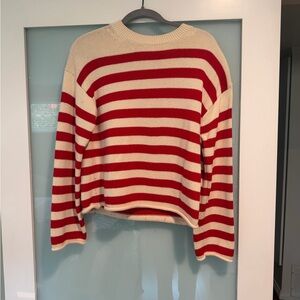 Velvet by Graham & Spencer Red and Cream Striped Crew Sweater